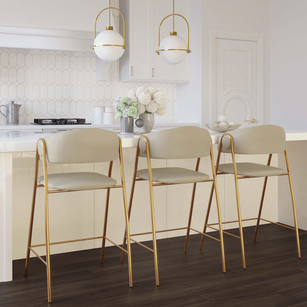 American Home Furniture | TOV Furniture - Lara Cream Vegan Leather Counter Stool by Inspire Me! Home Decor - Set of 2