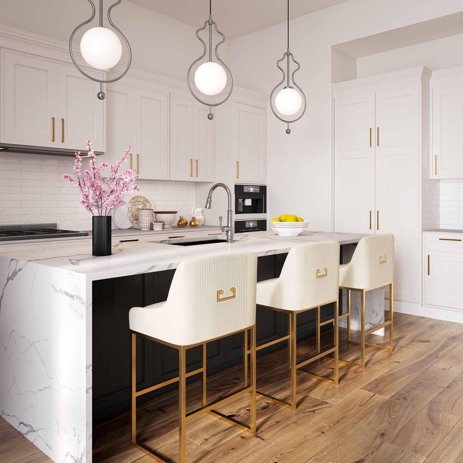 TOV Furniture Lisa Cream Pleated Velvet Counter Stool OTTOMANS, POUFS, + STOOLS