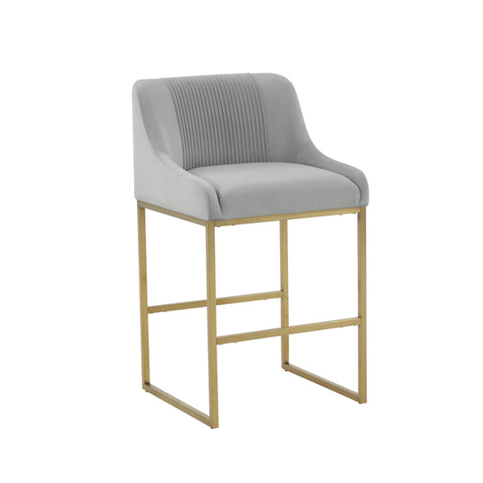 TOV Furniture Lisa Grey Pleated Velvet Counter Stool OTTOMANS, POUFS, + STOOLS
