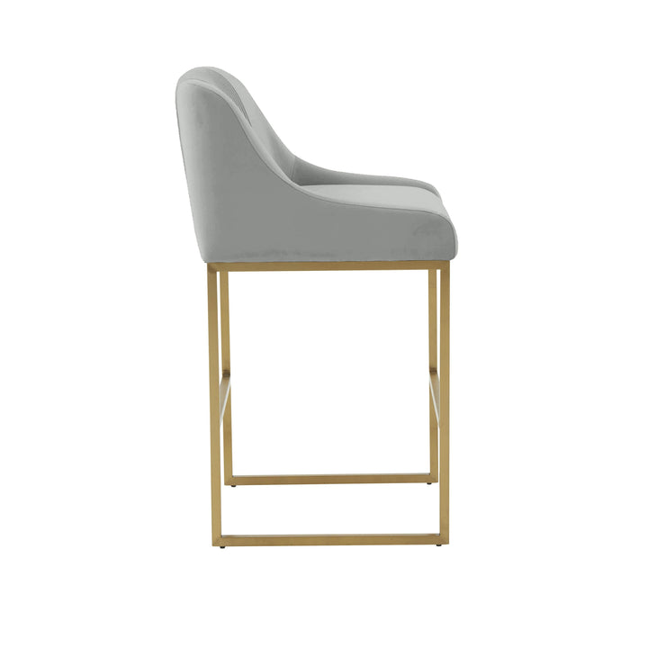 TOV Furniture Lisa Grey Pleated Velvet Counter Stool OTTOMANS, POUFS, + STOOLS