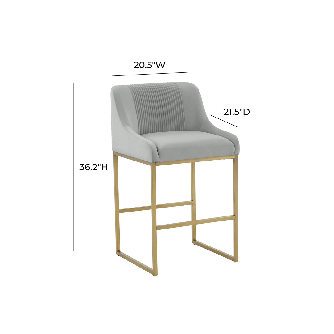American Home Furniture | TOV Furniture - Lisa Grey Pleated Velvet Counter Stool