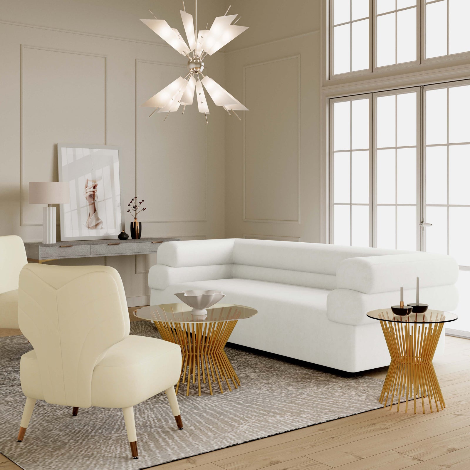 TOV Furniture Elsa Cream Velvet Sofa SOFAS + SECTIONALS