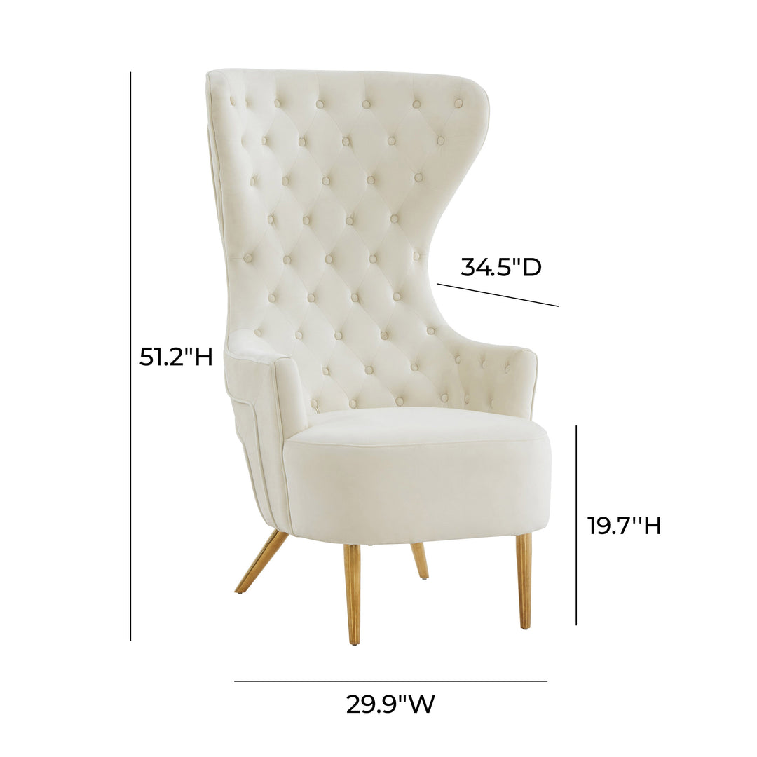 TOV Furniture Jezebel Cream Velvet Wingback Chair ACCENT + LOUNGE CHAIRS