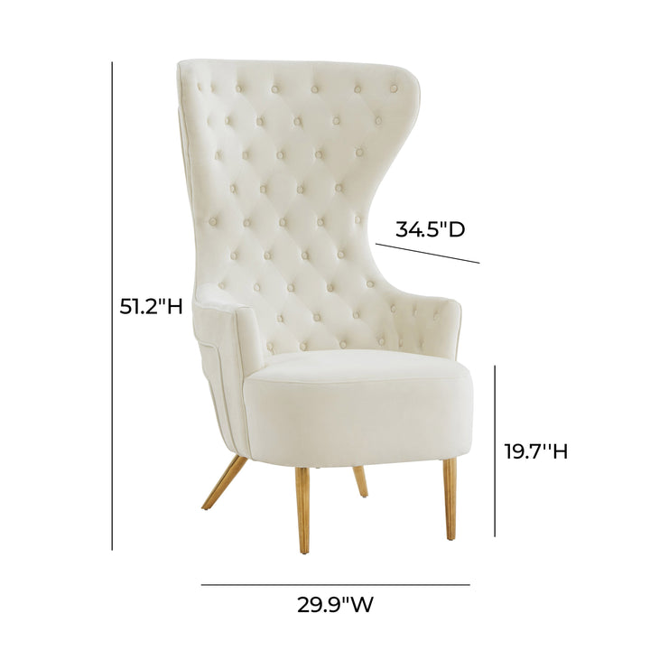 TOV Furniture Jezebel Cream Velvet Wingback Chair ACCENT + LOUNGE CHAIRS