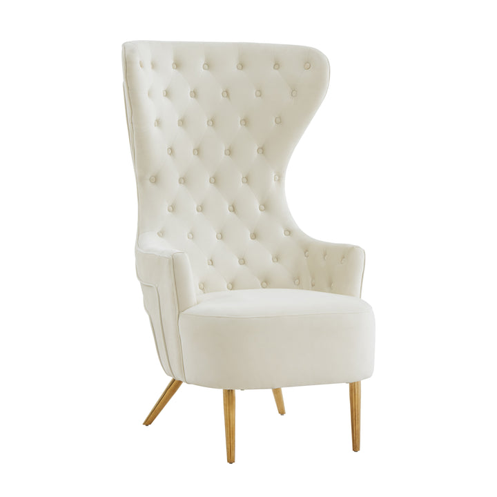 American Home Furniture | TOV Furniture - Jezebel Cream Velvet Wingback Chair