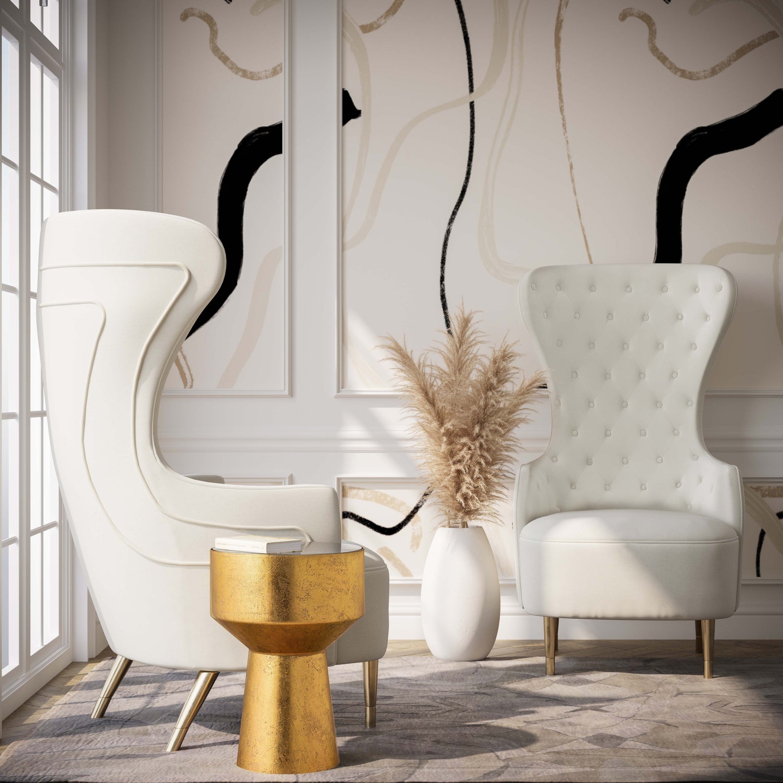 TOV Furniture Jezebel Cream Velvet Wingback Chair ACCENT + LOUNGE CHAIRS