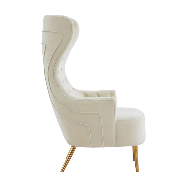 American Home Furniture | TOV Furniture - Jezebel Cream Velvet Wingback Chair