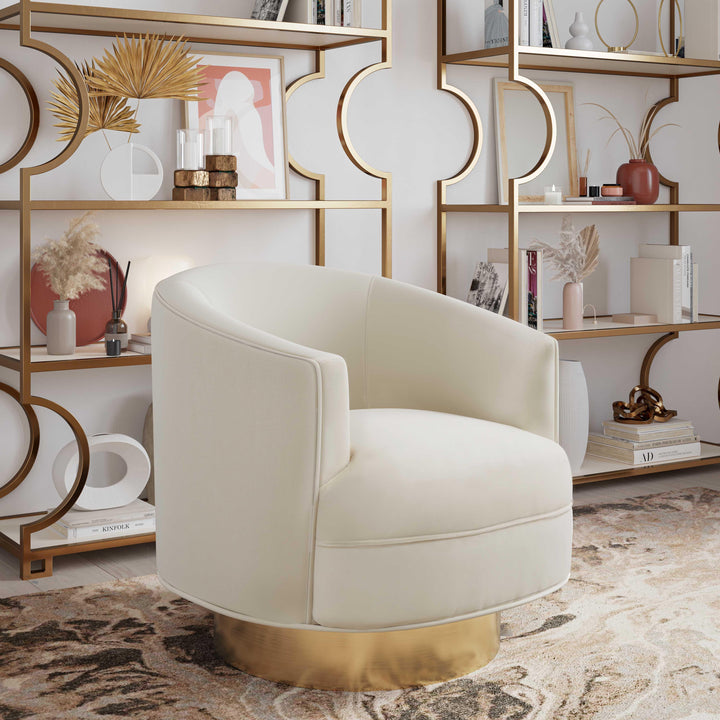 American Home Furniture | TOV Furniture - Stella Cream Velvet Swivel Chair