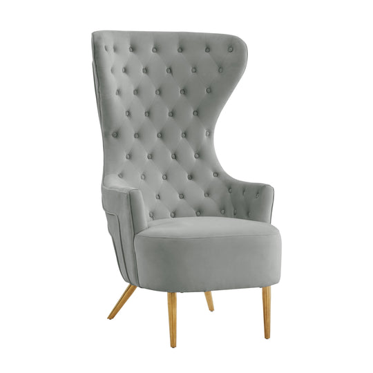 TOV Furniture Jezebel Grey Velvet Wingback Chair ACCENT + LOUNGE CHAIRS