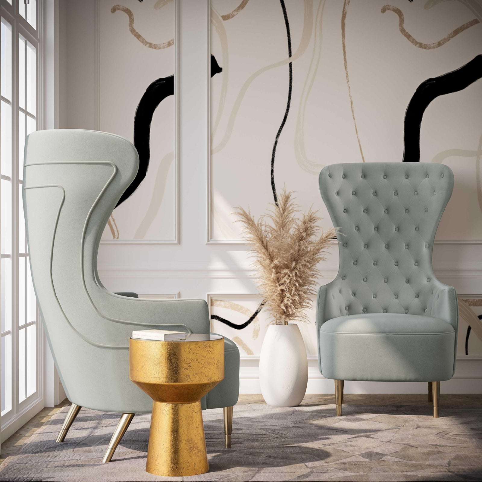 TOV Furniture Jezebel Grey Velvet Wingback Chair ACCENT + LOUNGE CHAIRS