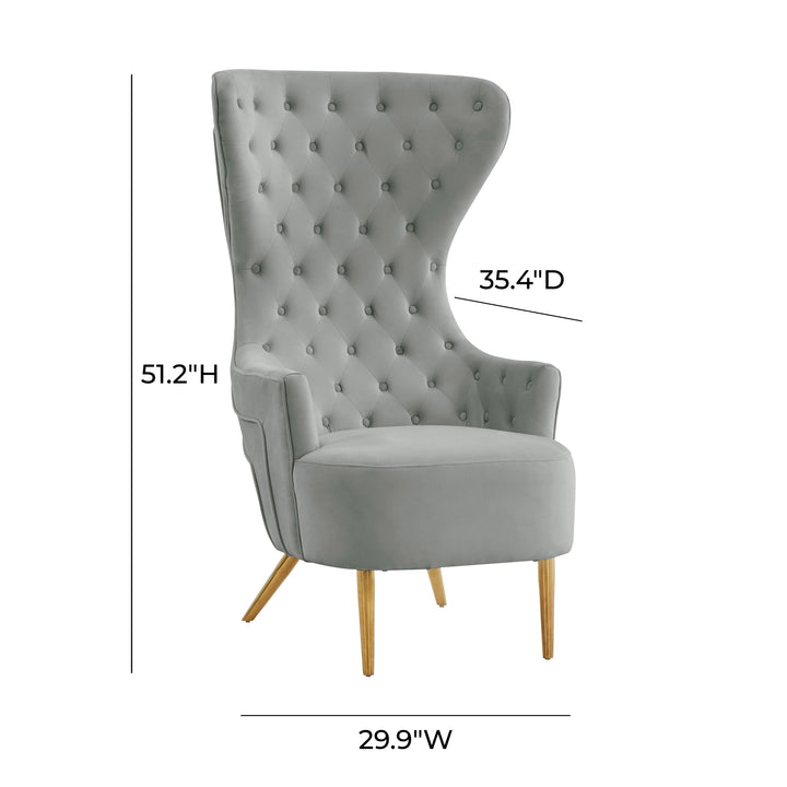 American Home Furniture | TOV Furniture - Jezebel Grey Velvet Wingback Chair