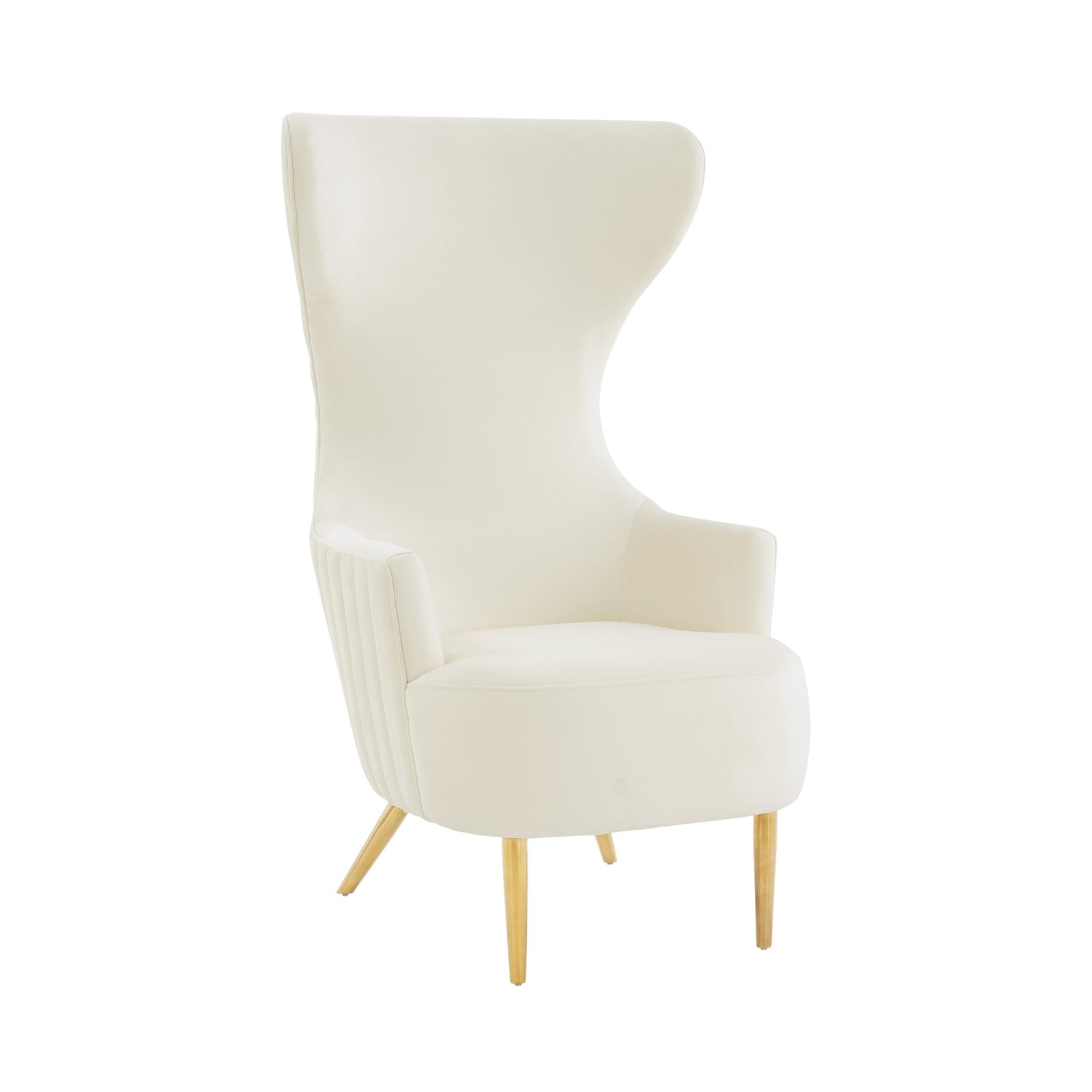 TOV Furniture Julia Cream Velvet Channel Tufted Wingback Chair ACCENT + LOUNGE CHAIRS