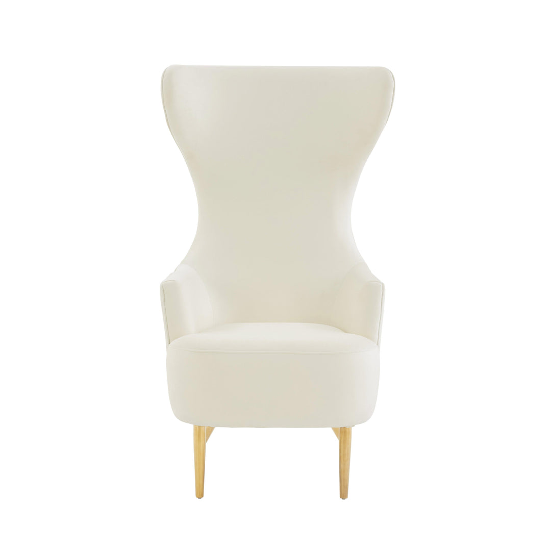 TOV Furniture Julia Cream Velvet Channel Tufted Wingback Chair ACCENT + LOUNGE CHAIRS