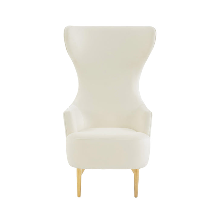 TOV Furniture Julia Cream Velvet Channel Tufted Wingback Chair ACCENT + LOUNGE CHAIRS