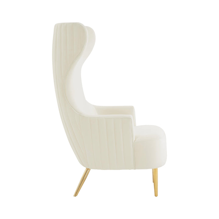 TOV Furniture Julia Cream Velvet Channel Tufted Wingback Chair ACCENT + LOUNGE CHAIRS