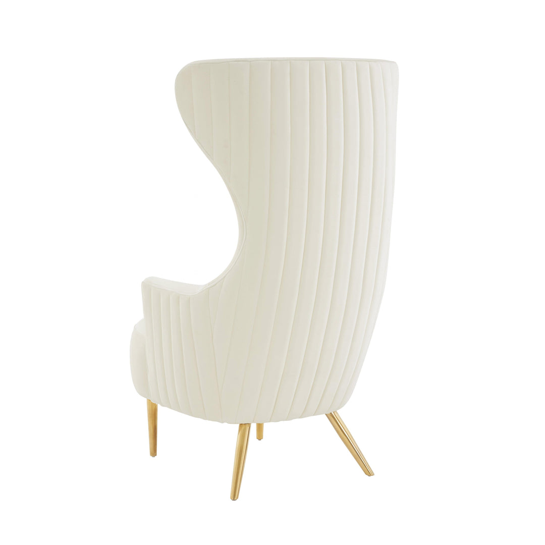 TOV Furniture Julia Cream Velvet Channel Tufted Wingback Chair ACCENT + LOUNGE CHAIRS