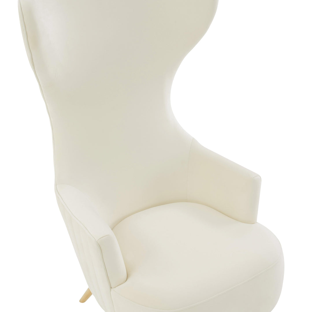TOV Furniture Julia Cream Velvet Channel Tufted Wingback Chair ACCENT + LOUNGE CHAIRS