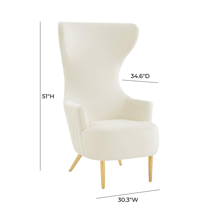 TOV Furniture Julia Cream Velvet Channel Tufted Wingback Chair ACCENT + LOUNGE CHAIRS