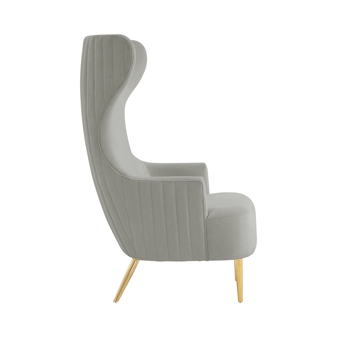 American Home Furniture | TOV Furniture - Julia Grey Velvet Channel Tufted Wingback Chair