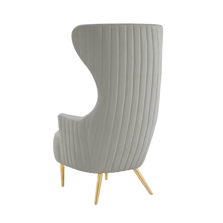 American Home Furniture | TOV Furniture - Julia Grey Velvet Channel Tufted Wingback Chair