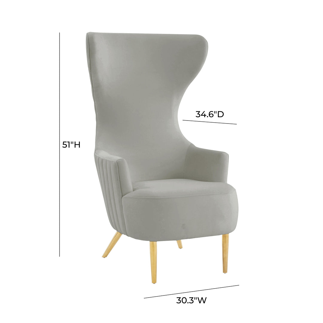 American Home Furniture | TOV Furniture - Julia Grey Velvet Channel Tufted Wingback Chair
