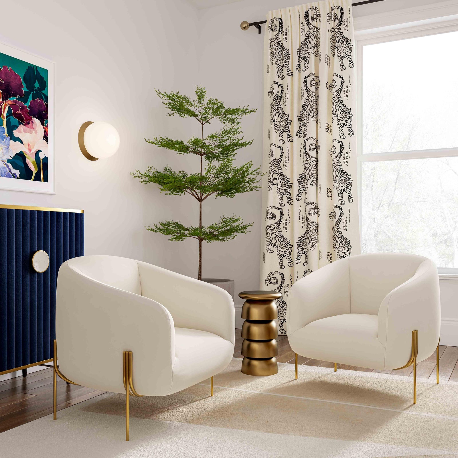 TOV Furniture Kandra Cream Velvet Accent Chair ACCENT + LOUNGE CHAIRS