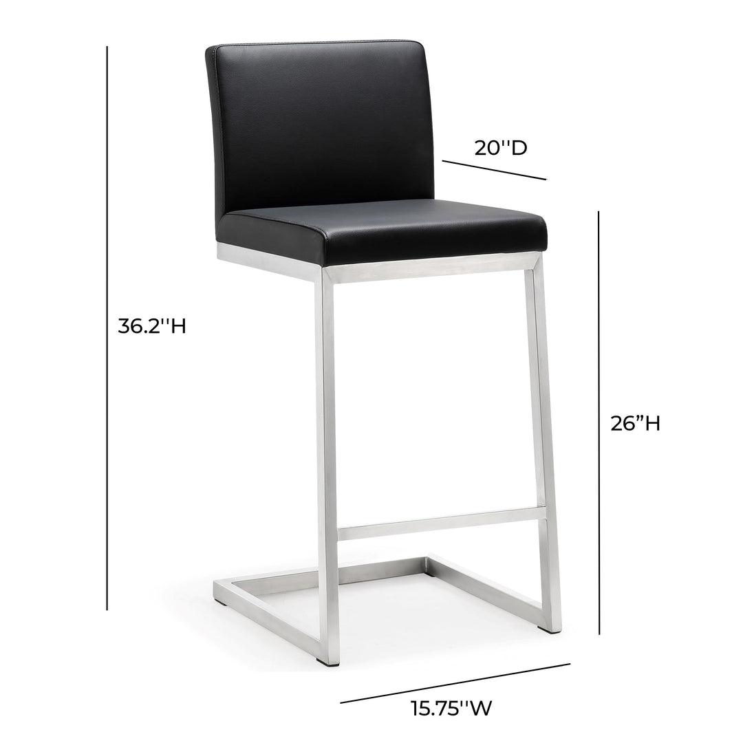TOV Furniture Parma Black Stainless Steel Counter Stool - Set of 2 OTTOMANS, POUFS, + STOOLS