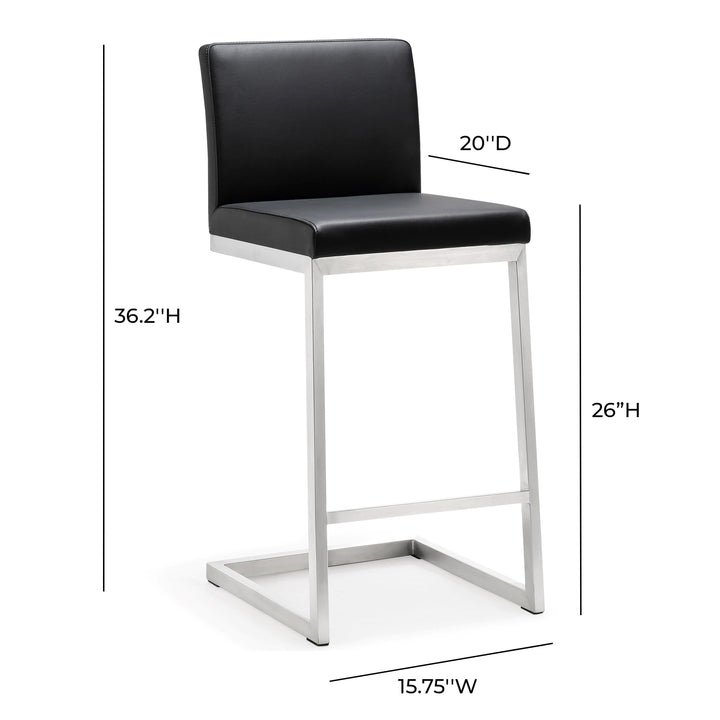 TOV Furniture Parma Black Stainless Steel Counter Stool - Set of 2 OTTOMANS, POUFS, + STOOLS