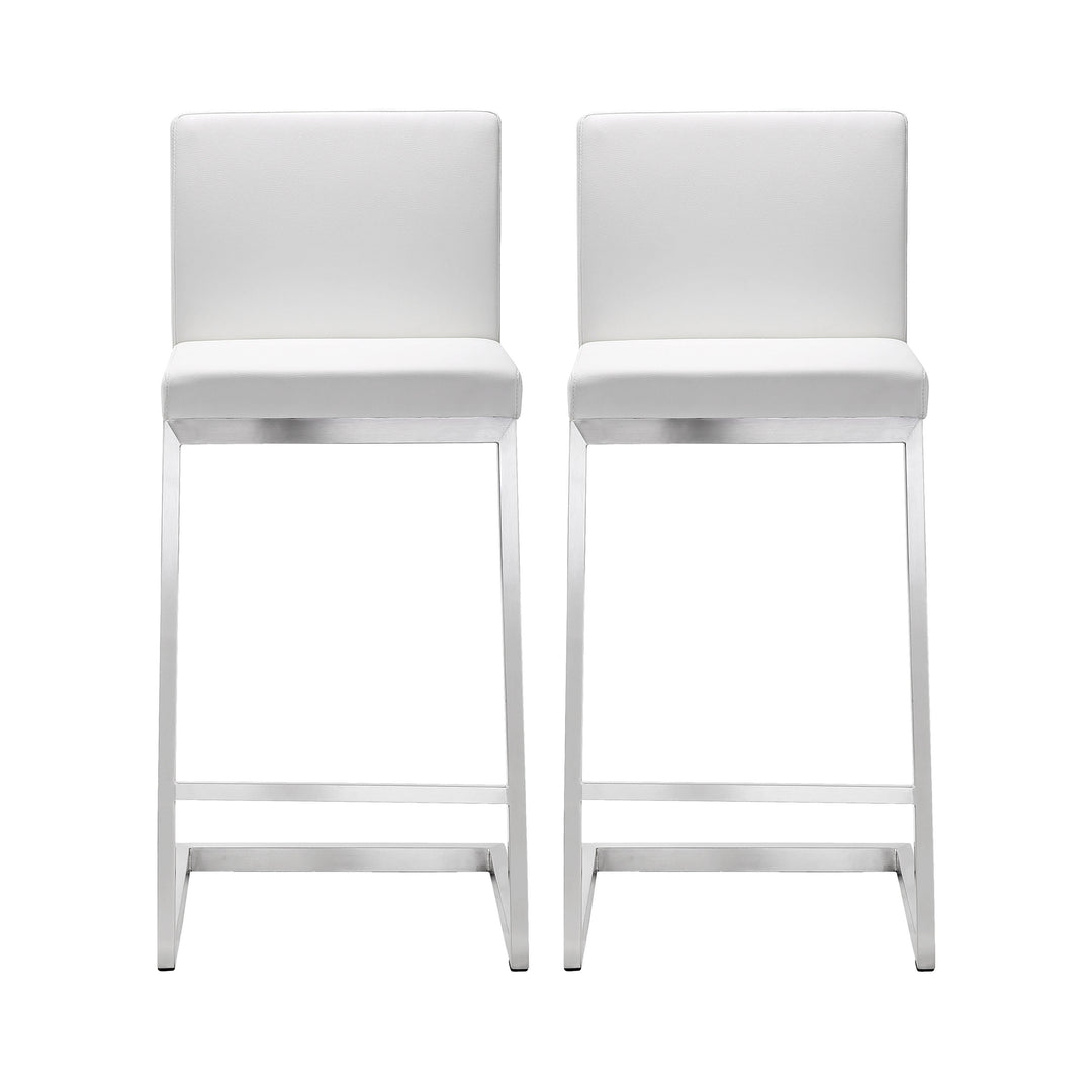 American Home Furniture | TOV Furniture - Parma White Stainless Steel Counter Stool - Set of 2