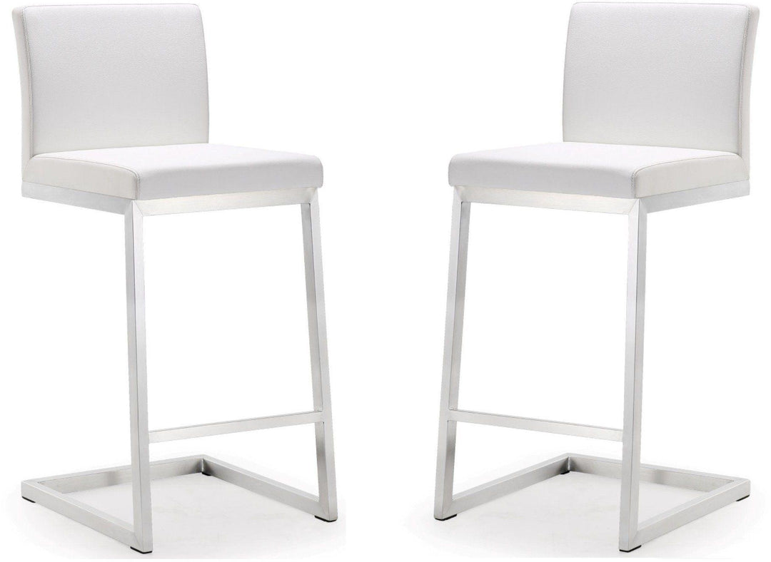 American Home Furniture | TOV Furniture - Parma White Stainless Steel Counter Stool - Set of 2