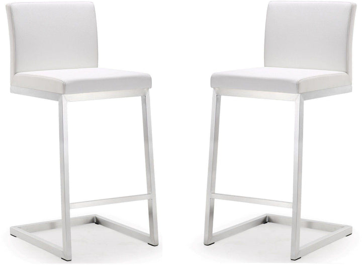 American Home Furniture | TOV Furniture - Parma White Stainless Steel Counter Stool - Set of 2