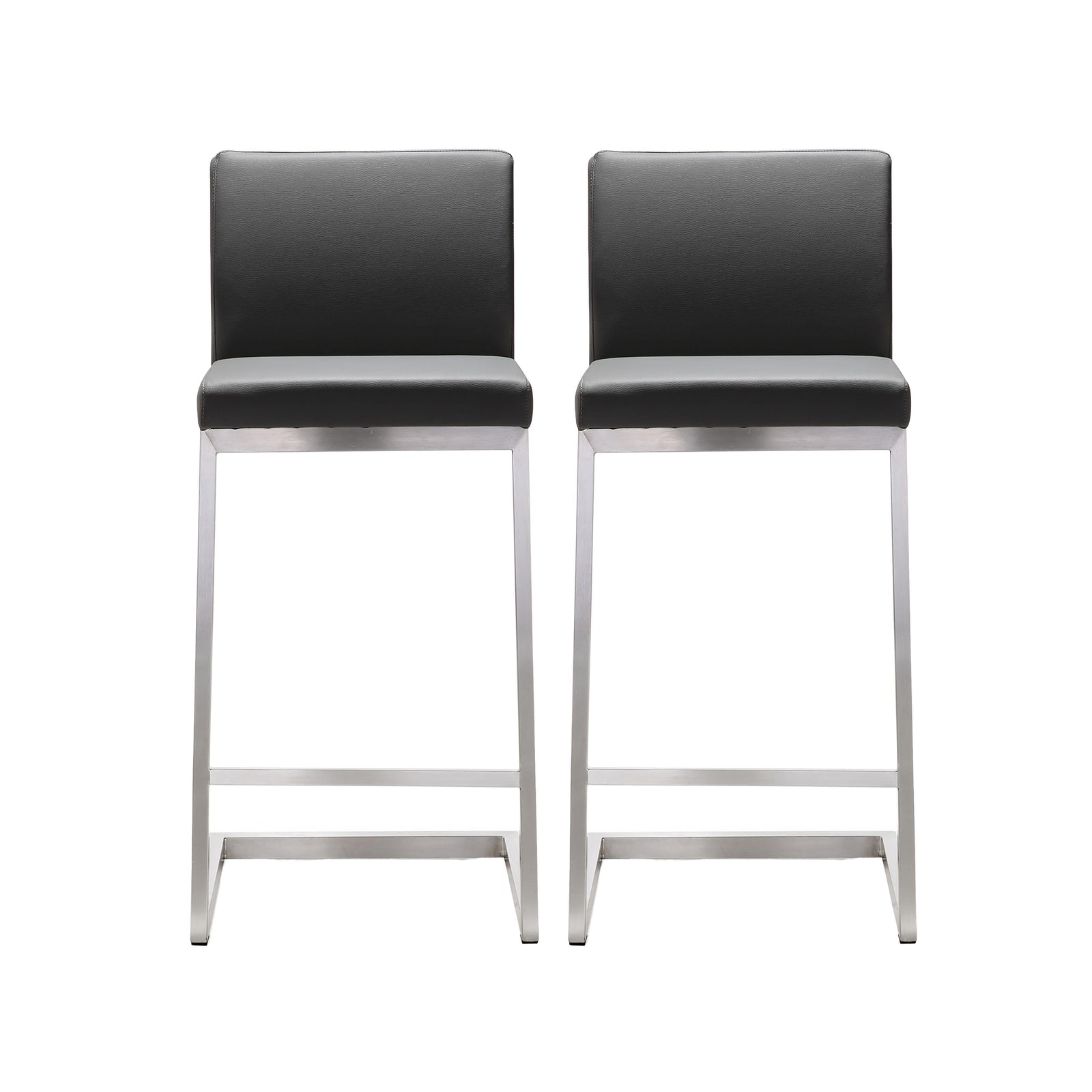 TOV Furniture Parma Grey Stainless Steel Counter Stool - Set of 2 OTTOMANS, POUFS, + STOOLS