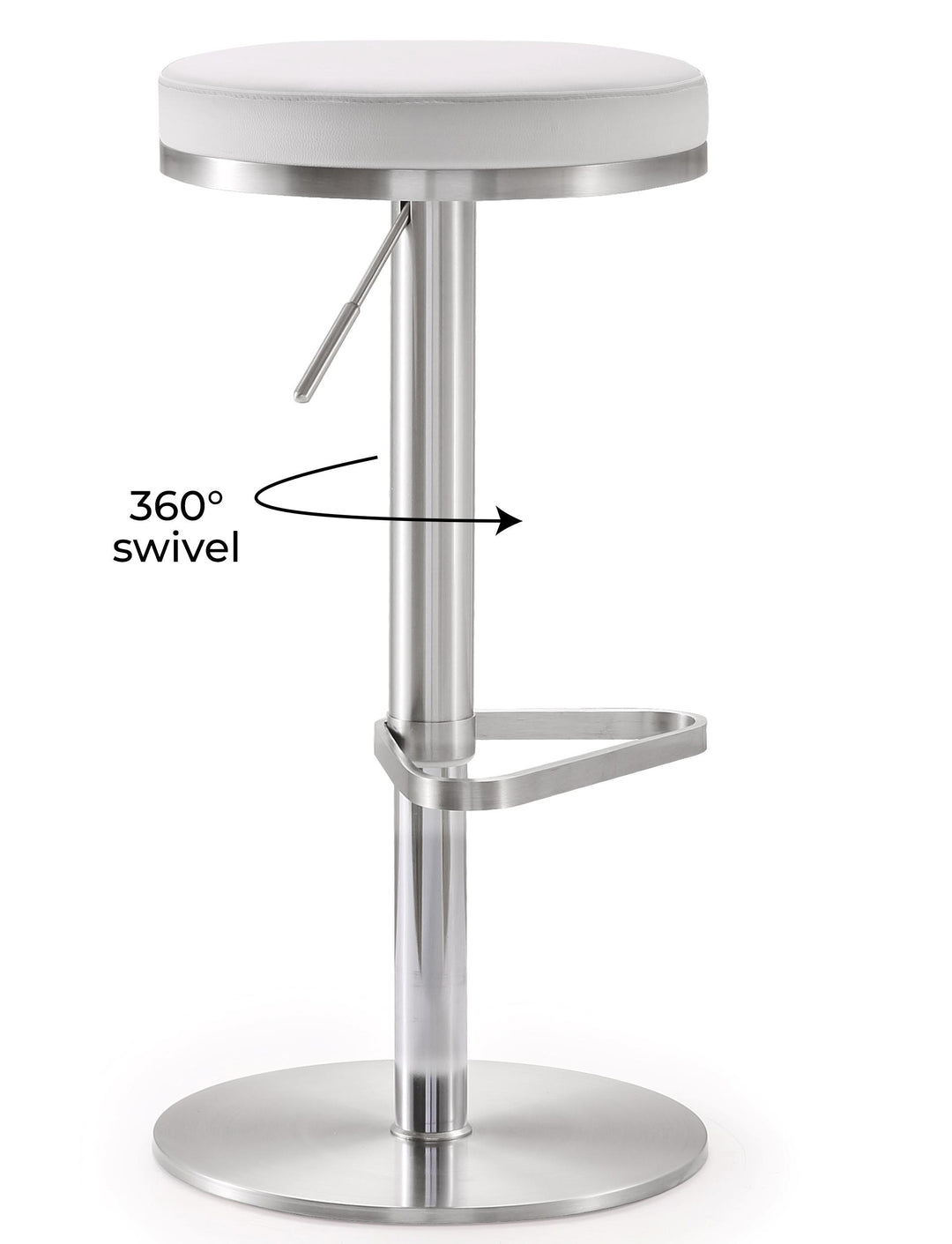 American Home Furniture | TOV Furniture - Fano White Stainless Steel Adjustable Barstool