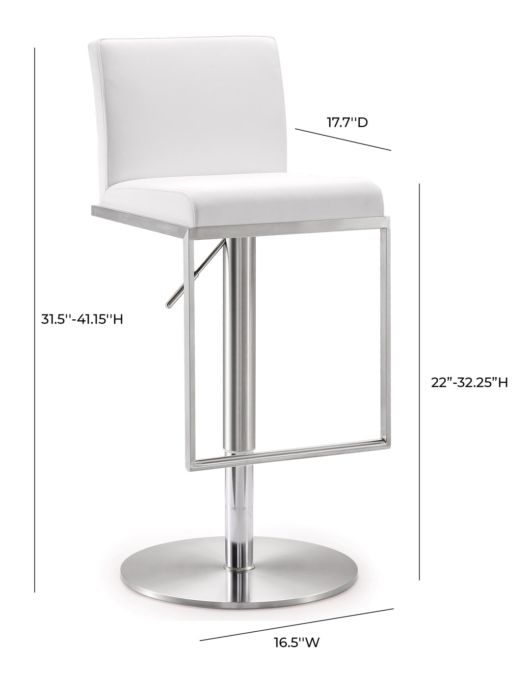 American Home Furniture | TOV Furniture - Amalfi White Vegan Leather Adjustable Stool