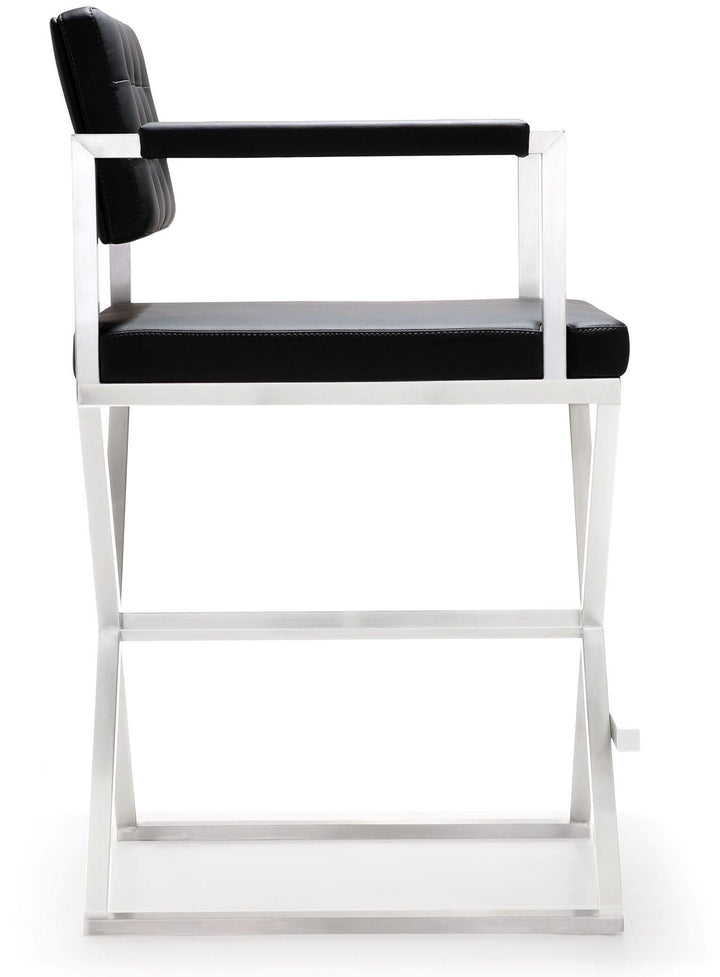 TOV Furniture Director Black Stainless Steel Counter Stool OTTOMANS, POUFS, + STOOLS