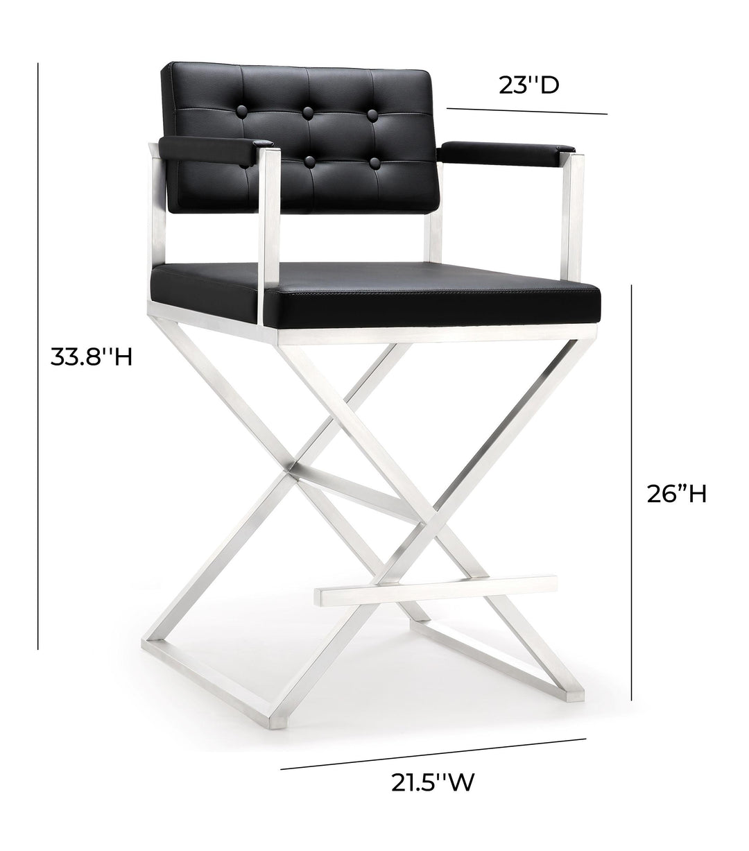 TOV Furniture Director Black Stainless Steel Counter Stool OTTOMANS, POUFS, + STOOLS