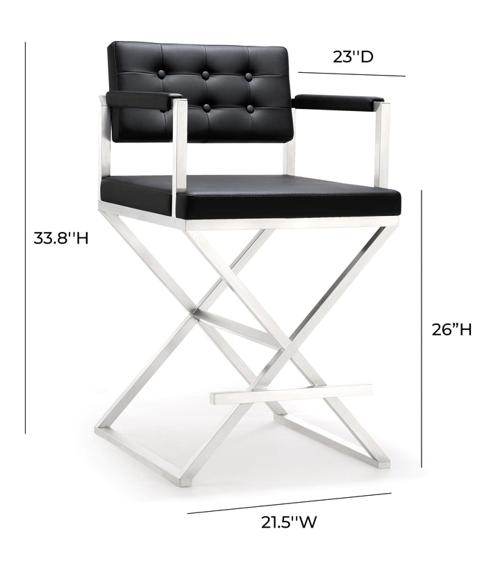 TOV Furniture Director Black Stainless Steel Counter Stool OTTOMANS, POUFS, + STOOLS