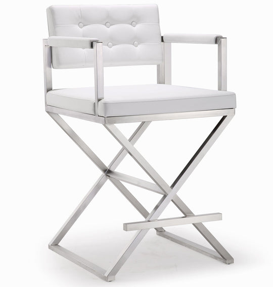TOV Furniture Director White Stainless Steel Counter Stool OTTOMANS, POUFS, + STOOLS