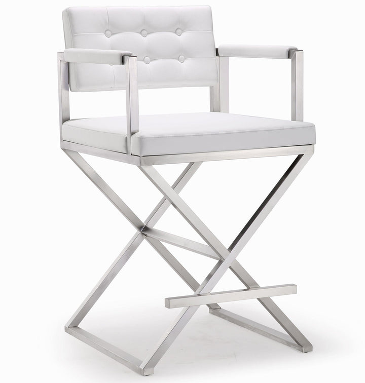 American Home Furniture | TOV Furniture - Director White Stainless Steel Counter Stool