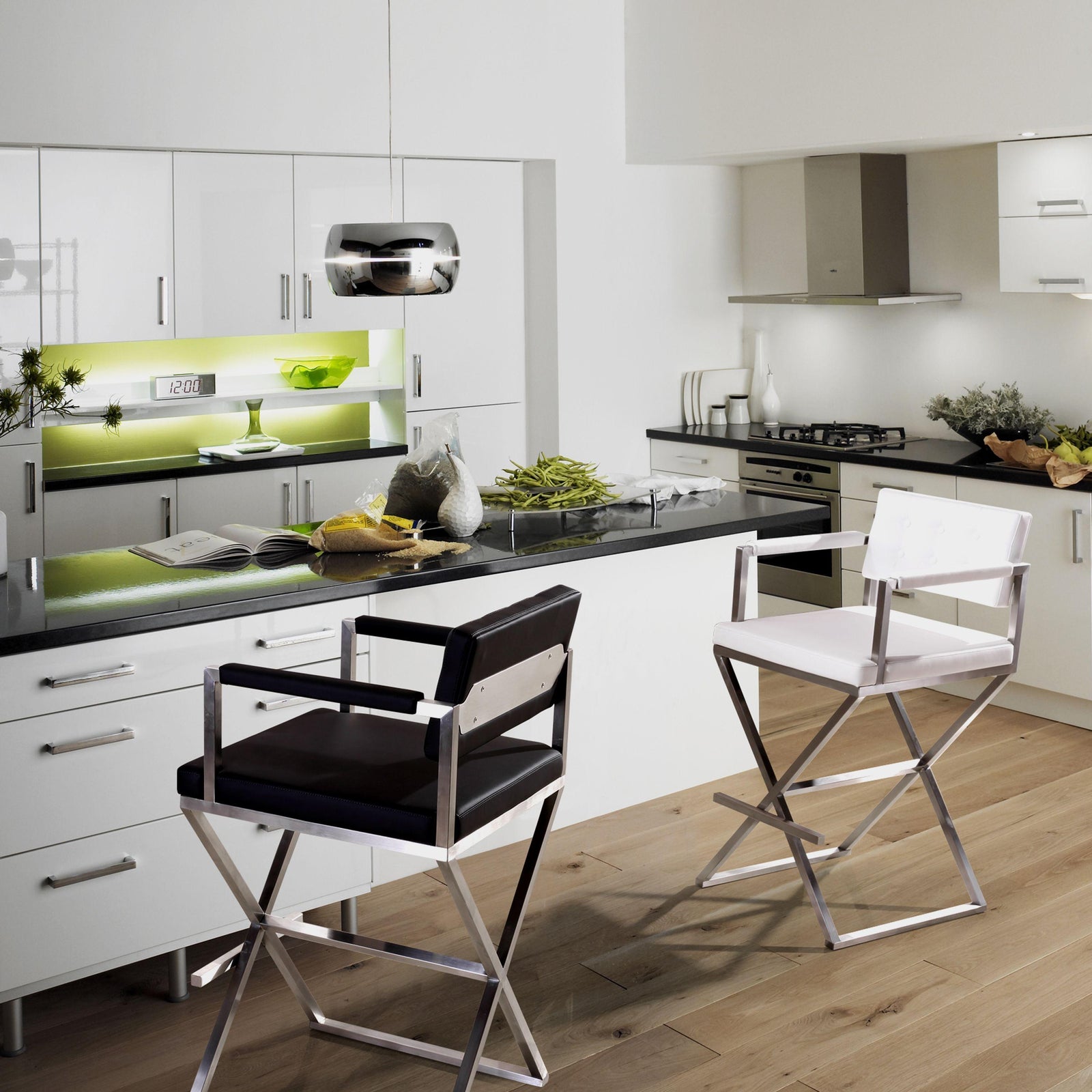 TOV Furniture Director White Stainless Steel Counter Stool OTTOMANS, POUFS, + STOOLS