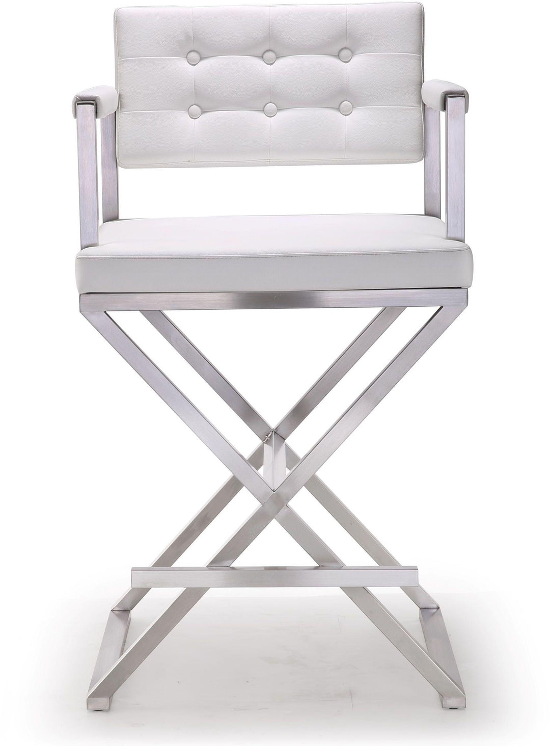 TOV Furniture Director White Stainless Steel Counter Stool OTTOMANS, POUFS, + STOOLS