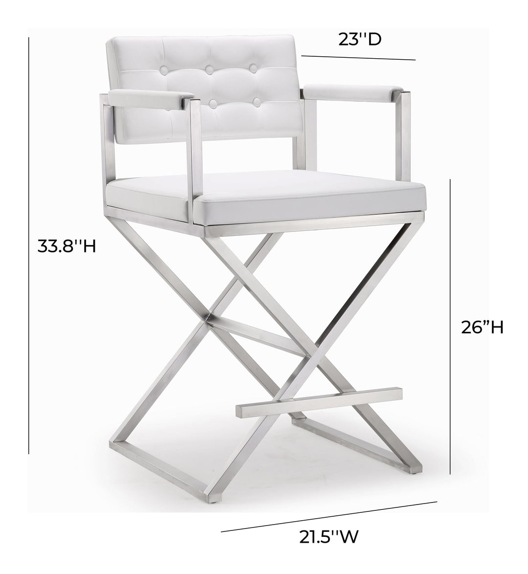 TOV Furniture Director White Stainless Steel Counter Stool OTTOMANS, POUFS, + STOOLS