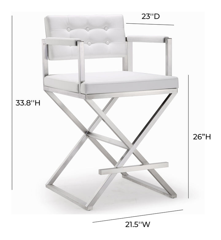 TOV Furniture Director White Stainless Steel Counter Stool OTTOMANS, POUFS, + STOOLS