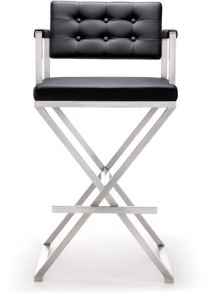 TOV Furniture Director Black Stainless Steel Barstool OTTOMANS, POUFS, + STOOLS