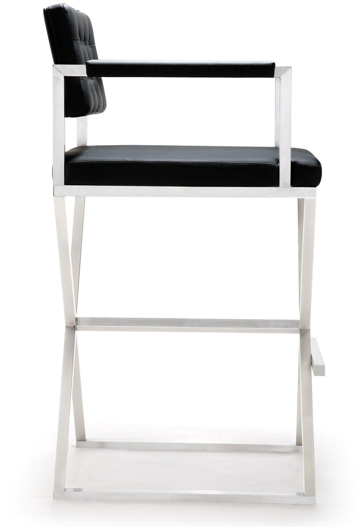 TOV Furniture Director Black Stainless Steel Barstool OTTOMANS, POUFS, + STOOLS