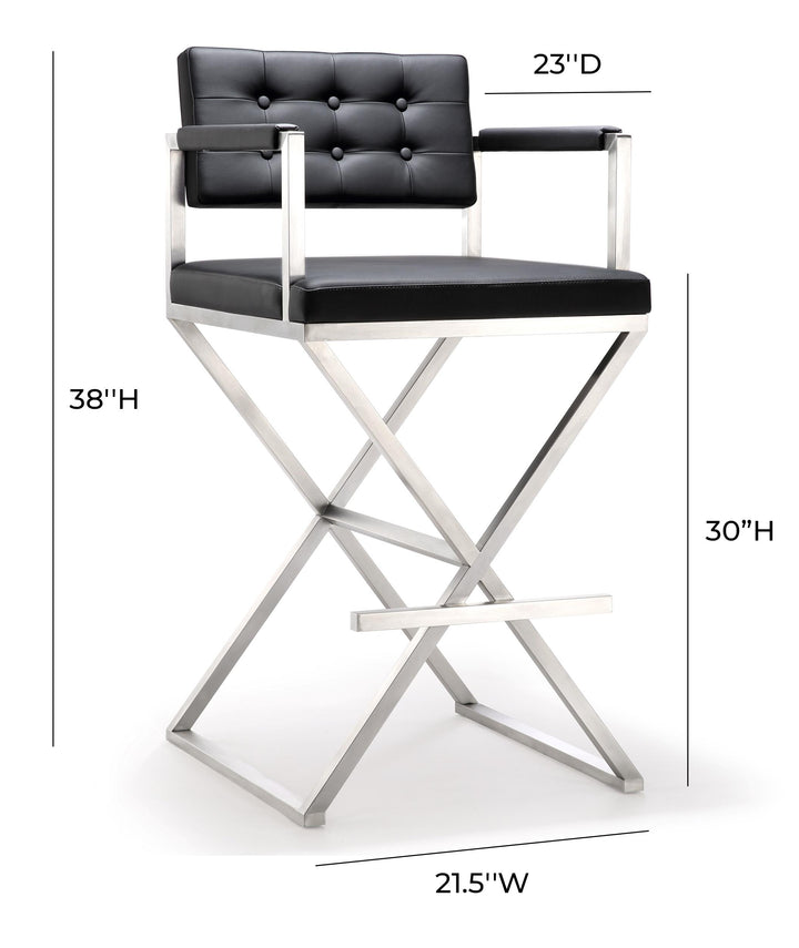 TOV Furniture Director Black Stainless Steel Barstool OTTOMANS, POUFS, + STOOLS