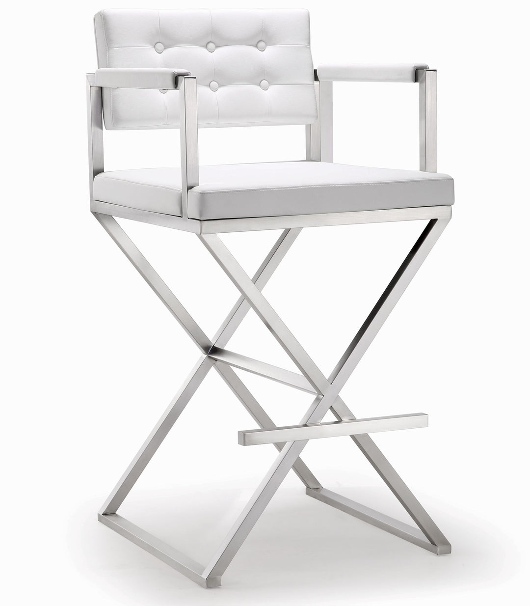 American Home Furniture | TOV Furniture - Director White Stainless Steel Barstool