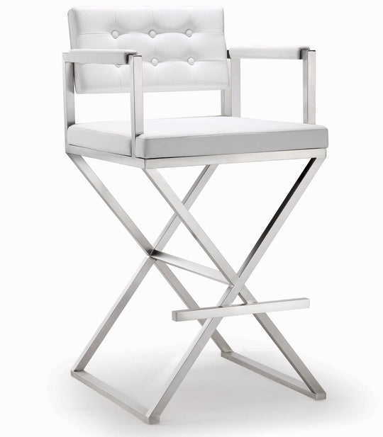 TOV Furniture Director White Stainless Steel Barstool OTTOMANS, POUFS, + STOOLS