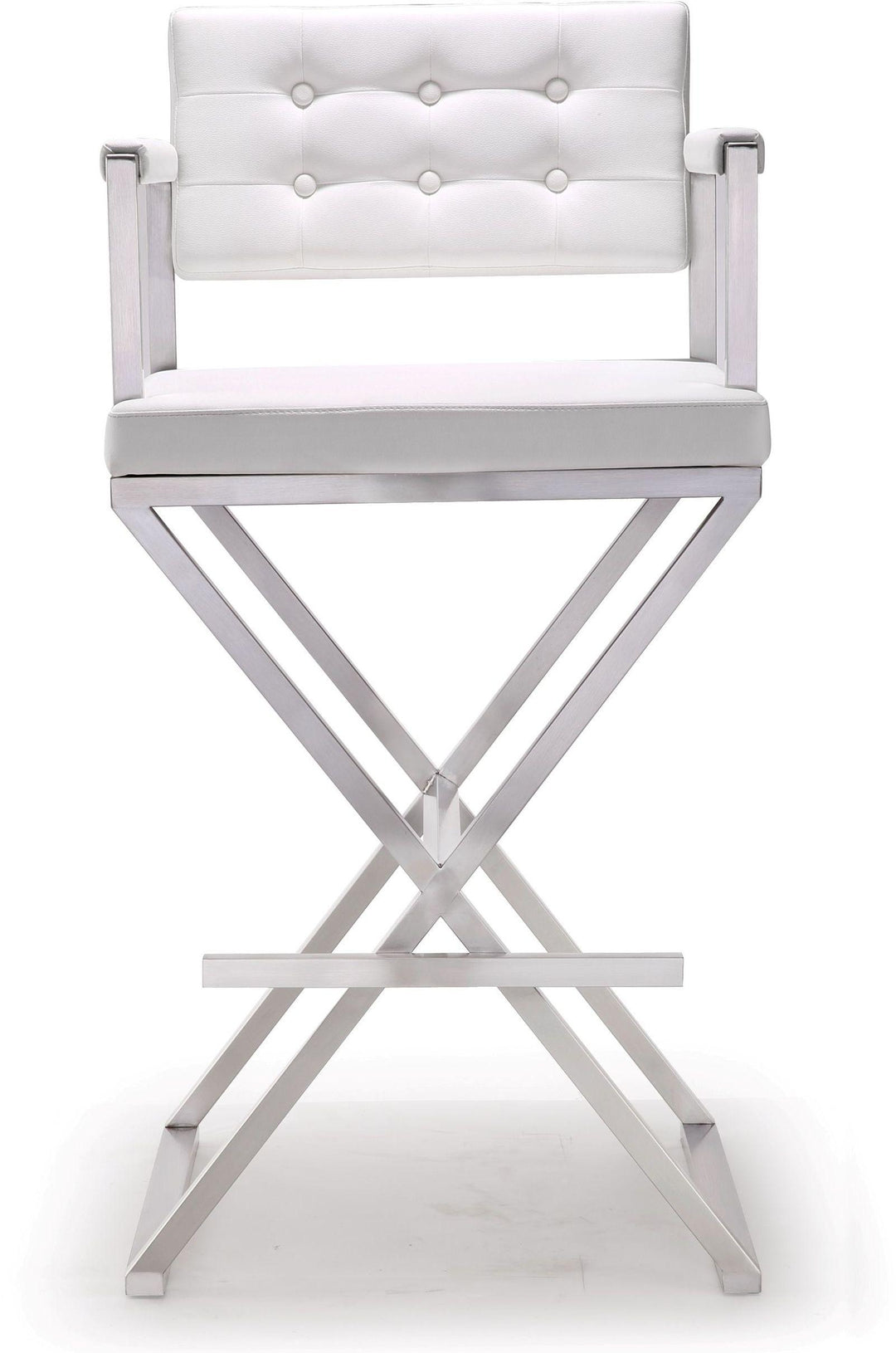 TOV Furniture Director White Stainless Steel Barstool OTTOMANS, POUFS, + STOOLS