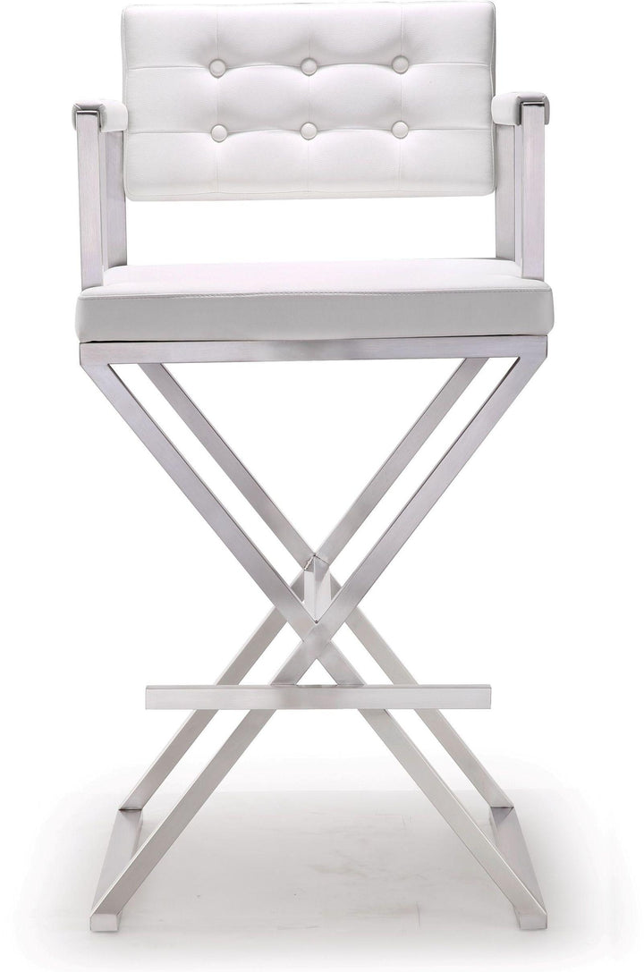 TOV Furniture Director White Stainless Steel Barstool OTTOMANS, POUFS, + STOOLS